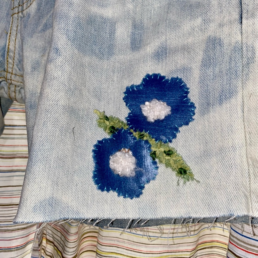 Handmade Levi’s Cut-Offs Embroidered Velvet Floral Patchwork Buttons Suspenders